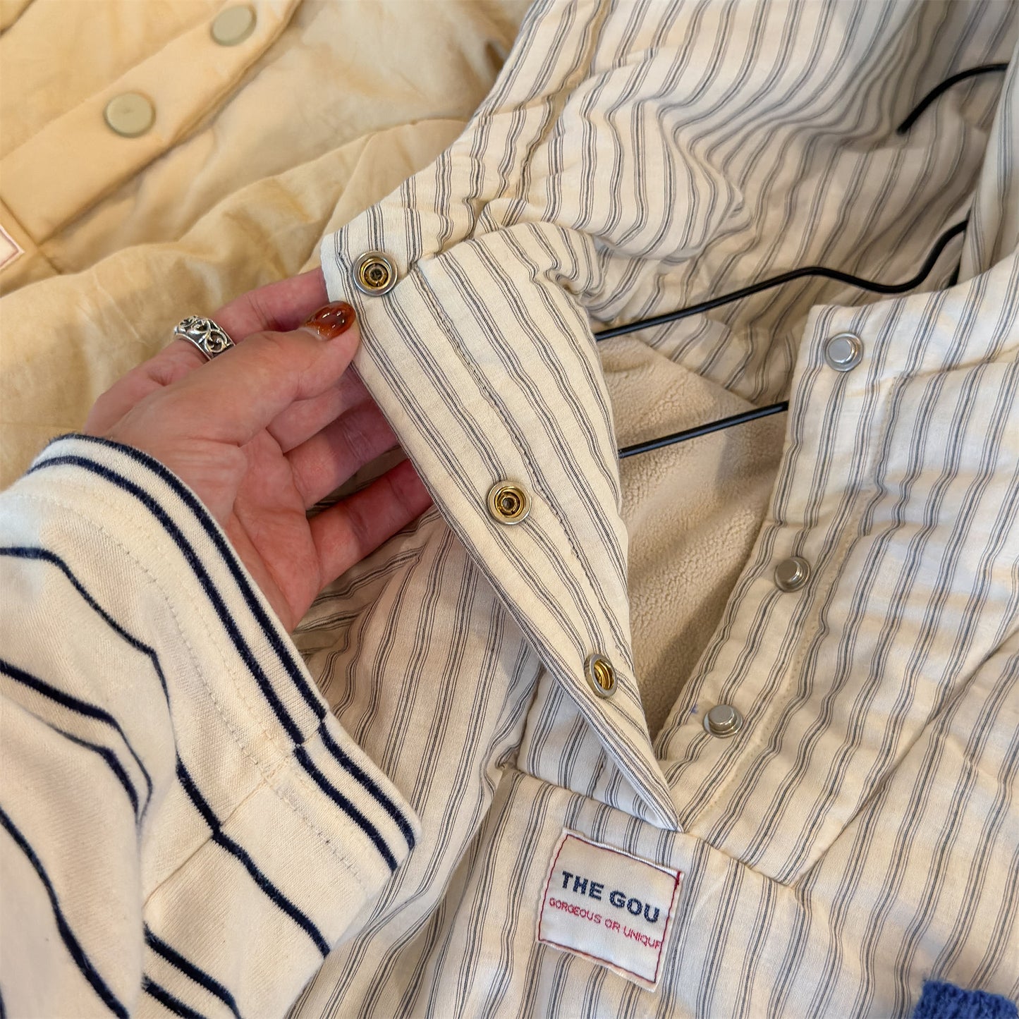 パフジャケット フーディ ストライプ プルオーバー アウター 中綿【mh0011613】