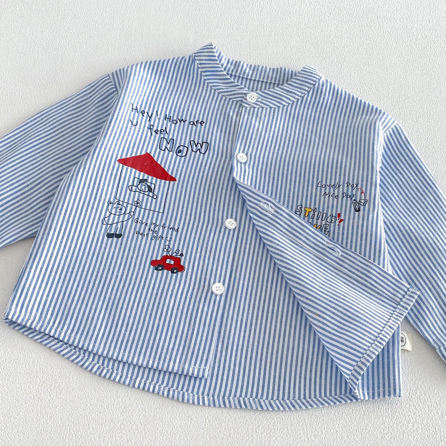 Camisa de manga larga con cuello alto, estampado de rayas y pantalón cargo para niños【mh0014028】