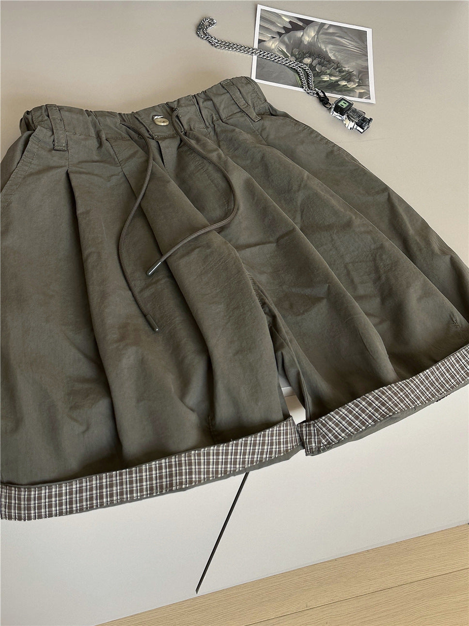 Plaid Hem Shorts チェックヘム タックハーフパンツ【mh0012955】