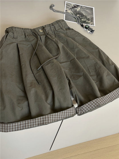 Plaid Hem Shorts チェックヘム タックハーフパンツ【mh0012955】