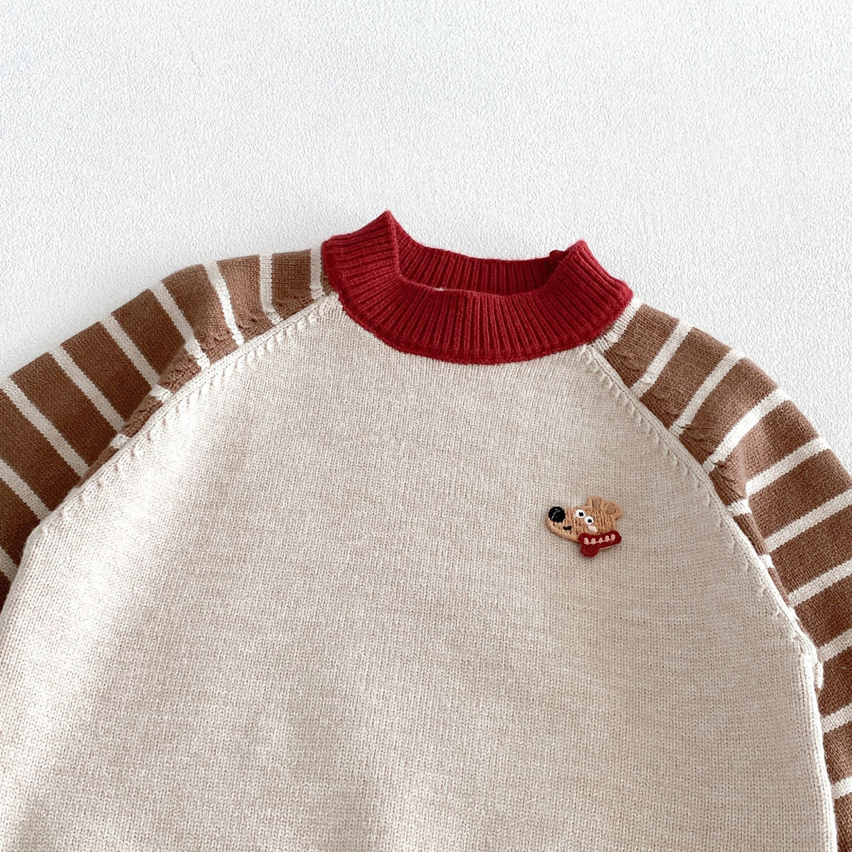 キッズ 犬 ボーダー 刺繍 ニットセーター / ストレート デニムパンツ【mh0014778】