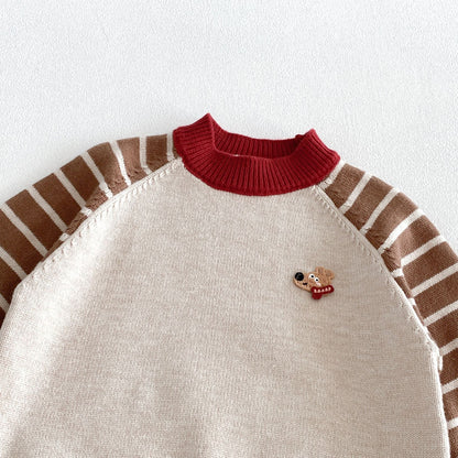 キッズ 犬 ボーダー 刺繍 ニットセーター / ストレート デニムパンツ【mh0014778】