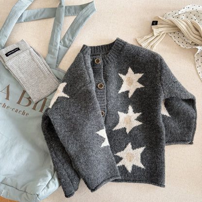 ニットカーディガン スター星 モノトーン ラグラン カジュアル アウター【mh0011612】