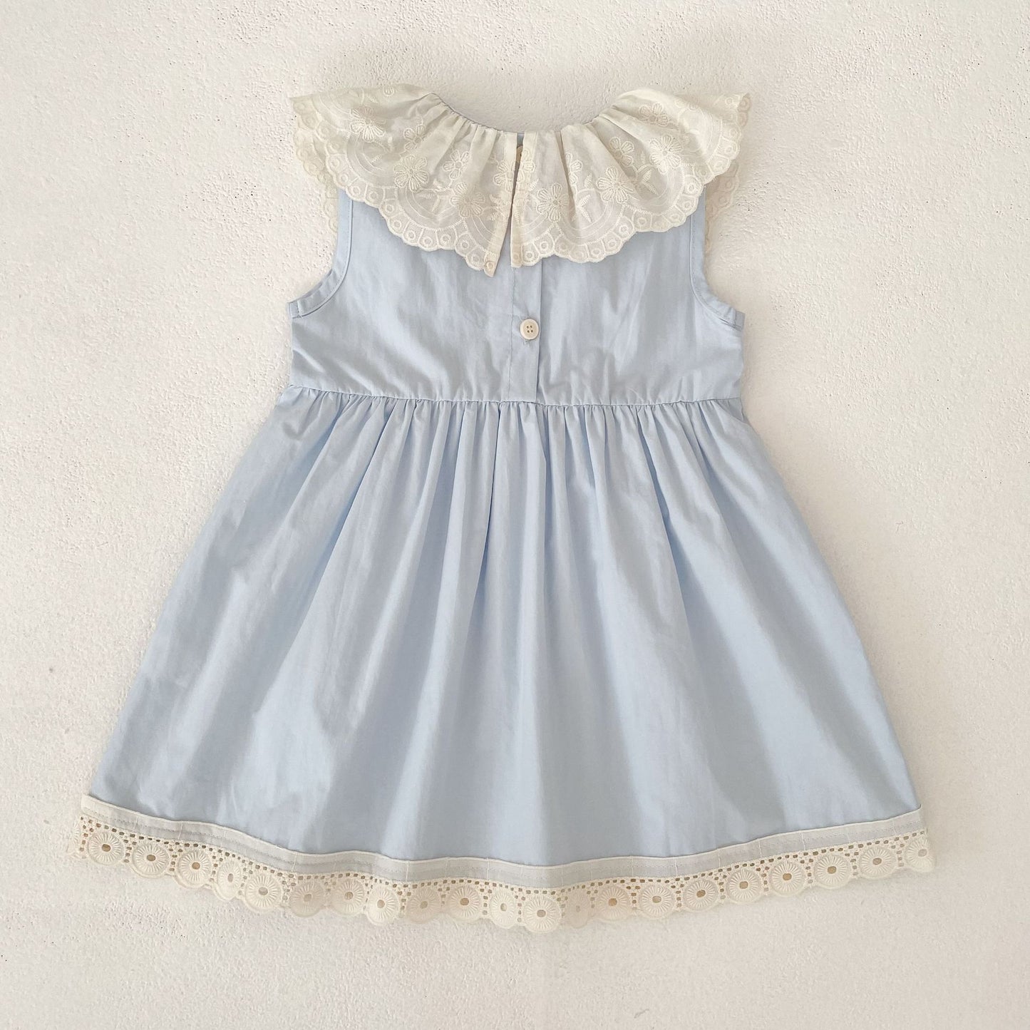Vestido midi tipo pelele con cuello de encaje con volantes【mh0013162】