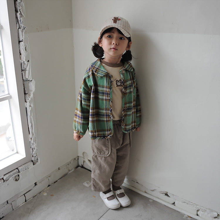 Bear Graphic Plaid Flannel Shirt クマ プリント チェック柄 シャツ【mh0012679】
