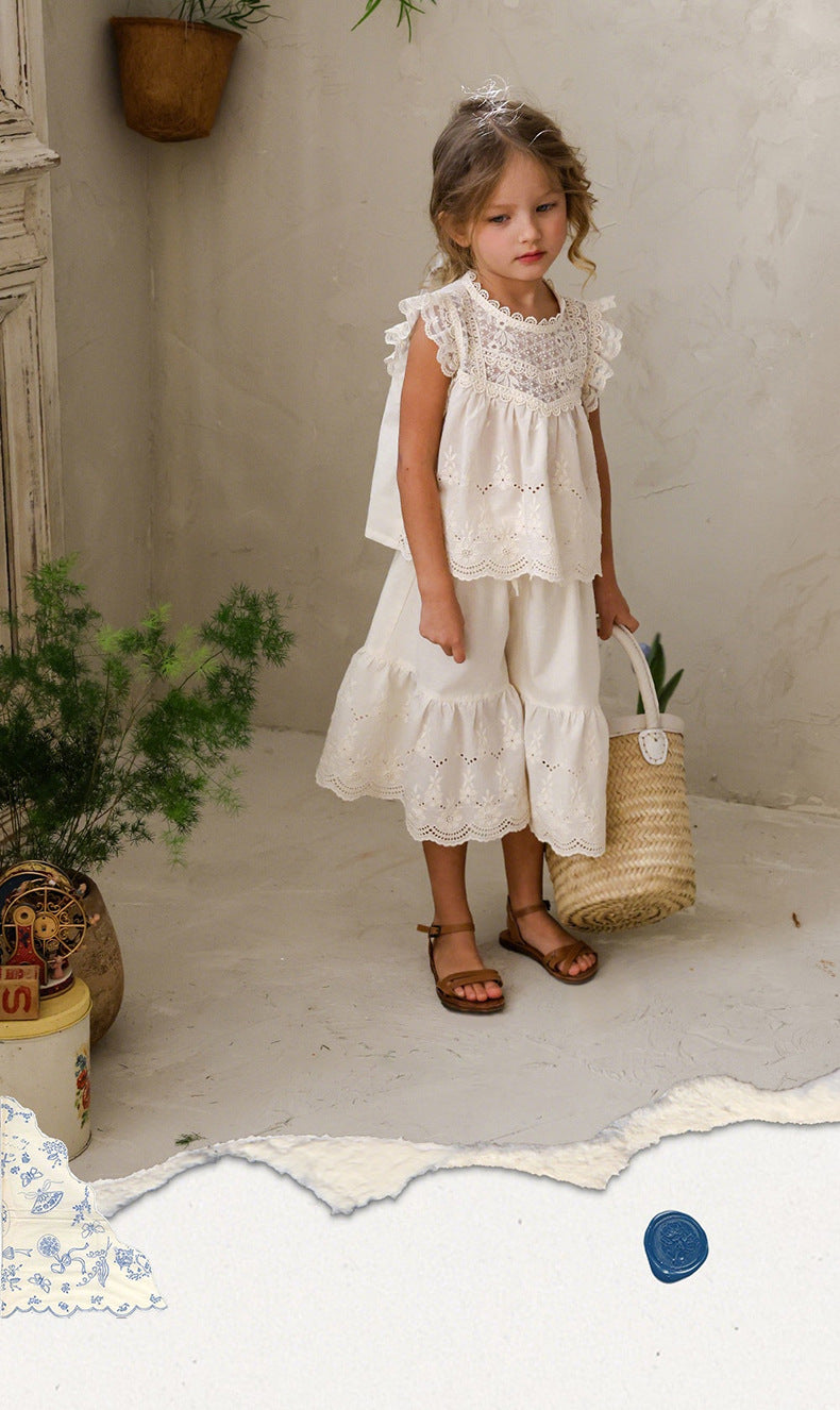 Lace Hem Wide-Leg Pants 刺繍レース ガウチョパンツ【mh0012990】