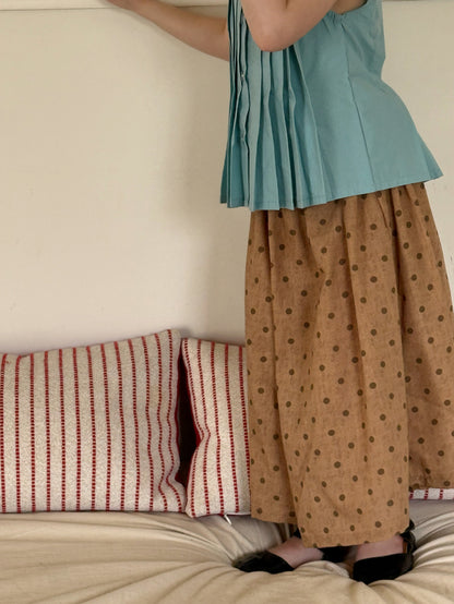 Textured Cotton Linen Culottes ドット シンプル ロングガウチョパンツ【mh0012822】