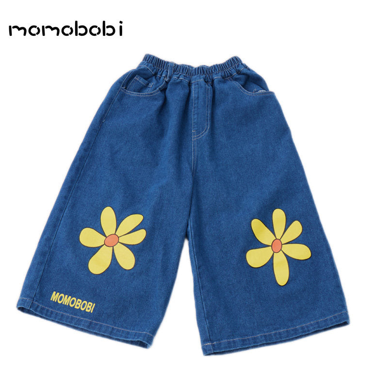 Flower Print Denim Cropped Pants フラワー デニムパンツ【mh0013001】