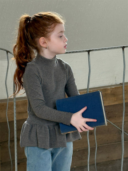 長袖トップス ペプラムフリル ハイネック シンプル 裏起毛【mh0011621】