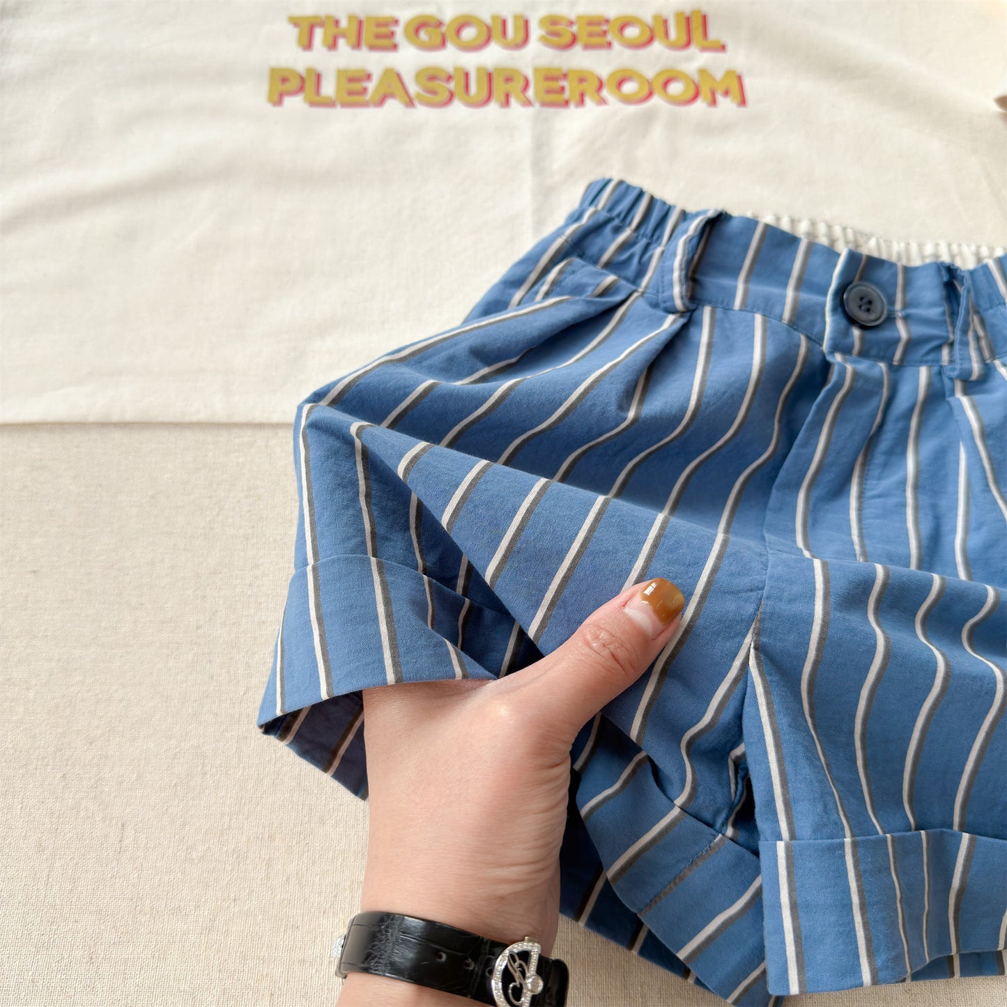 Navy Red Stripe Cotton Shorts ストライプ ショートパンツ【mh0012664】