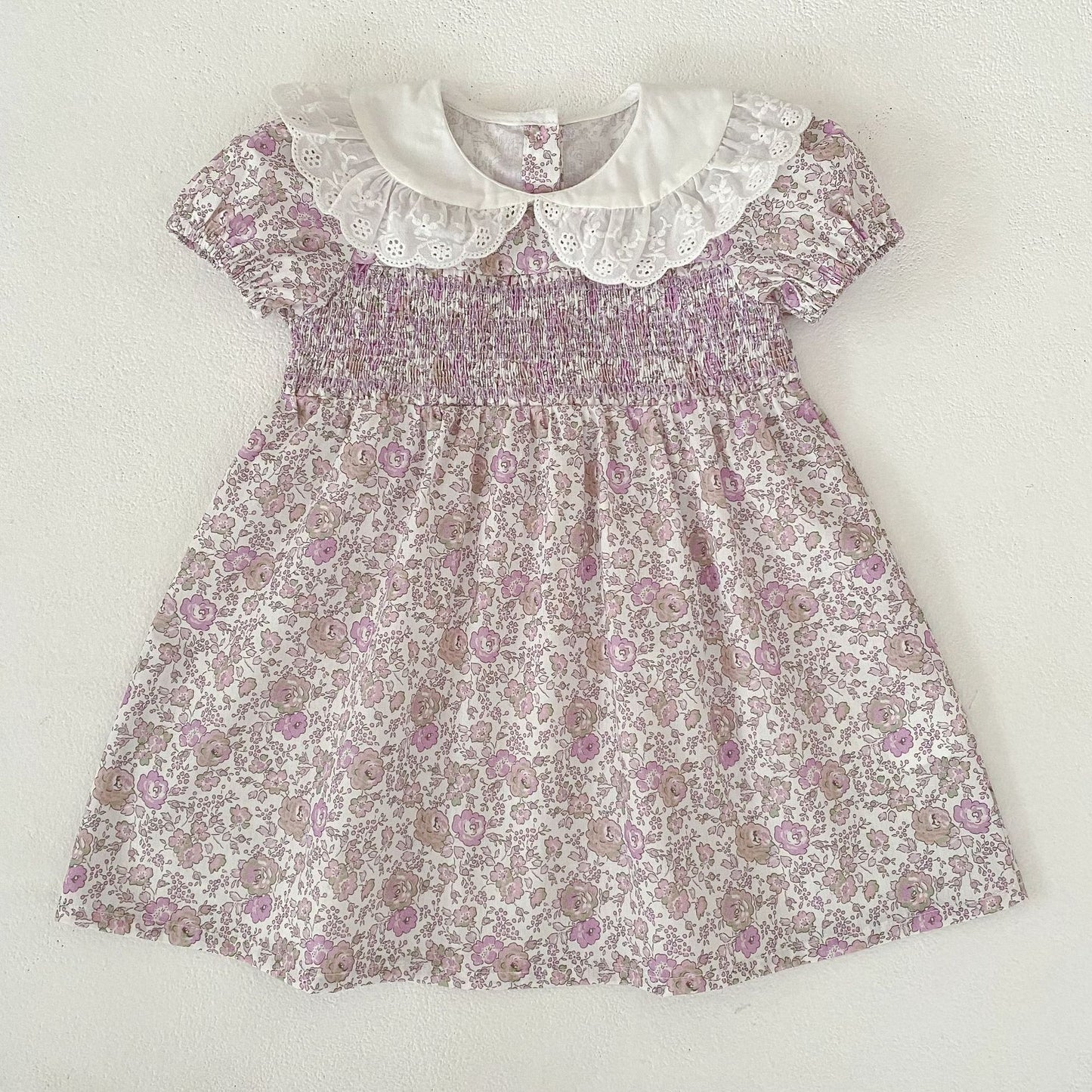 Floral Lace Collar Dress Romper Vestido con cuello de volantes y mangas cortas Mameluco de manga corta【mh0013156】