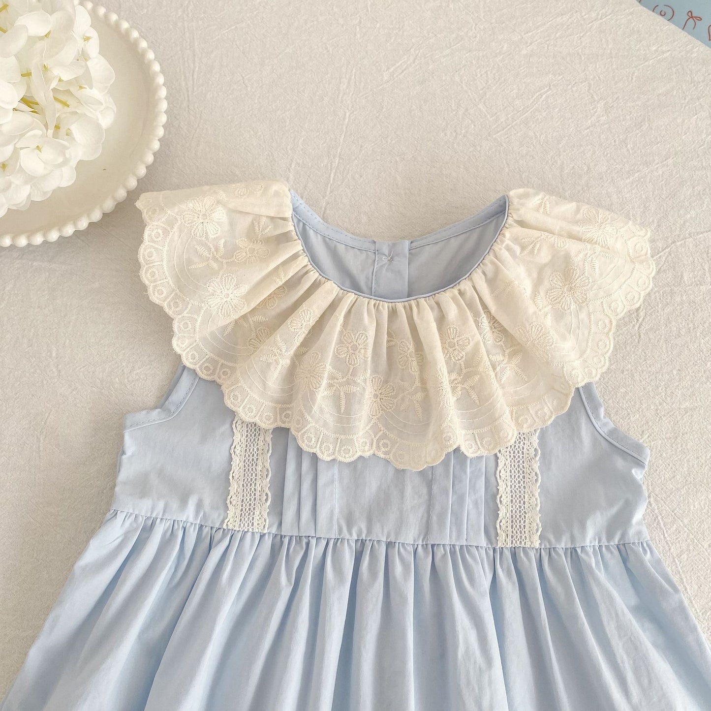 Vestido midi tipo pelele con cuello de encaje con volantes【mh0013162】