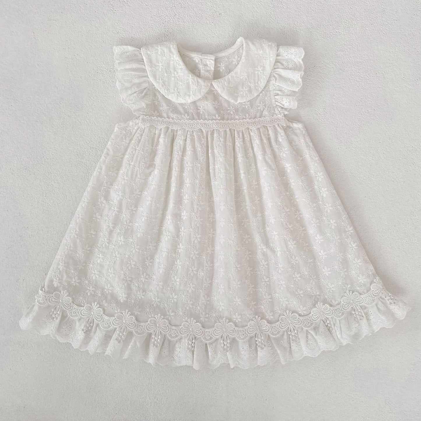 Lace Trim Doll Collar Romper Dress ラッフル ロンパース ミモレ丈ワンピース【mh0013160】