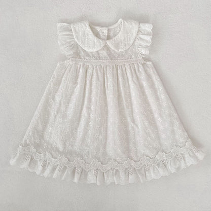 Lace Trim Doll Collar Romper Dress ラッフル ロンパース ミモレ丈ワンピース【mh0013160】