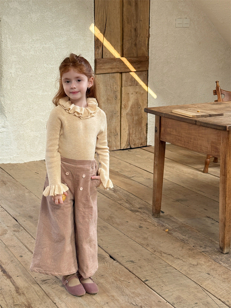 コーデュロイパンツ ワイド ダブルボタン ハイウエスト カジュアル ボトムス【mh0011614】