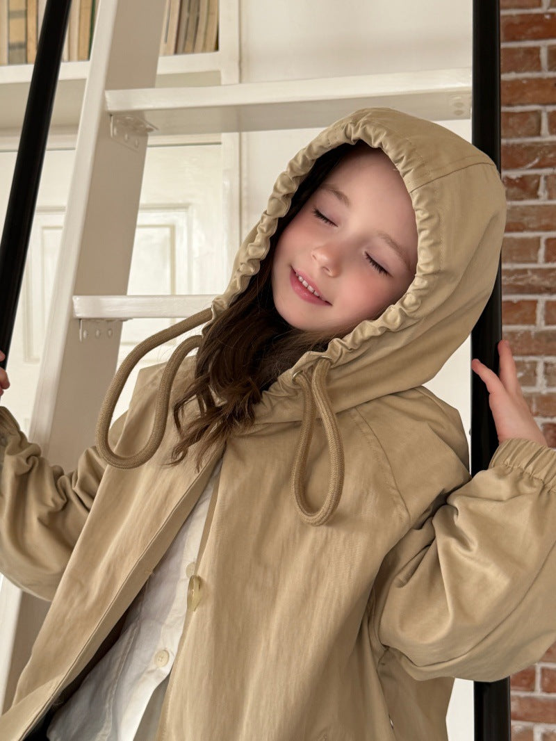 Kids' Hooded Front-Button Long-Sleeve Trench Coat [mh0014069]