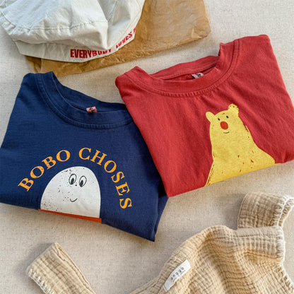 Boiled Egg Bear Graphic T-Shirt コットン クルーネック Tシャツ【mh0012652】