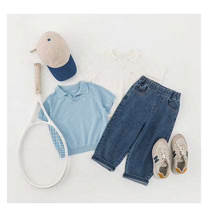Simple Knit Polo Shirt Short Sleeve サマーニット Vネック ポロシャツ【mh0012737】