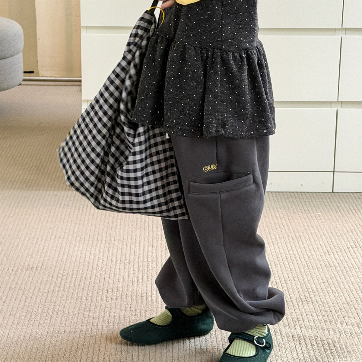 Pantalones largos de felpa para niños, corte holgado con cintura elástica y forro polar [mh0014538]
