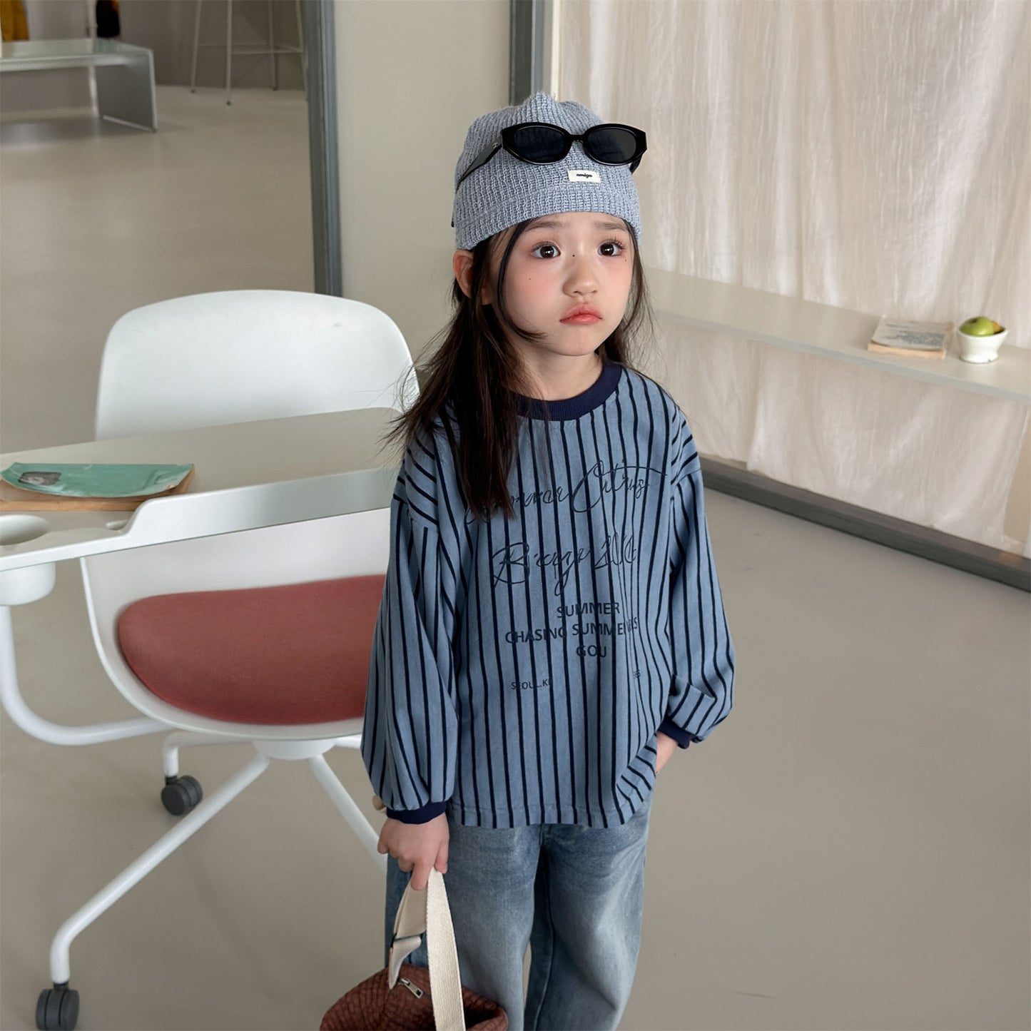 Kids' Color-Blocked Ringer Loose-Fit Letter-Printed Striped Long-Sleeved T-Shirt [mh0014062]