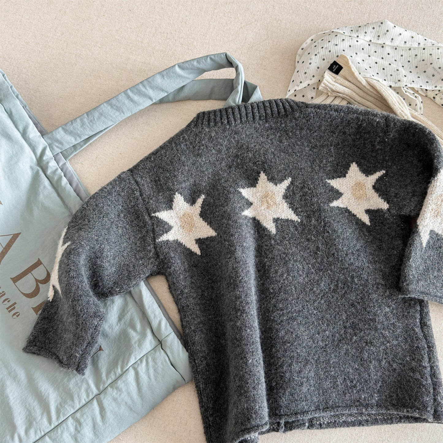 ニットカーディガン スター星 モノトーン ラグラン カジュアル アウター【mh0011612】