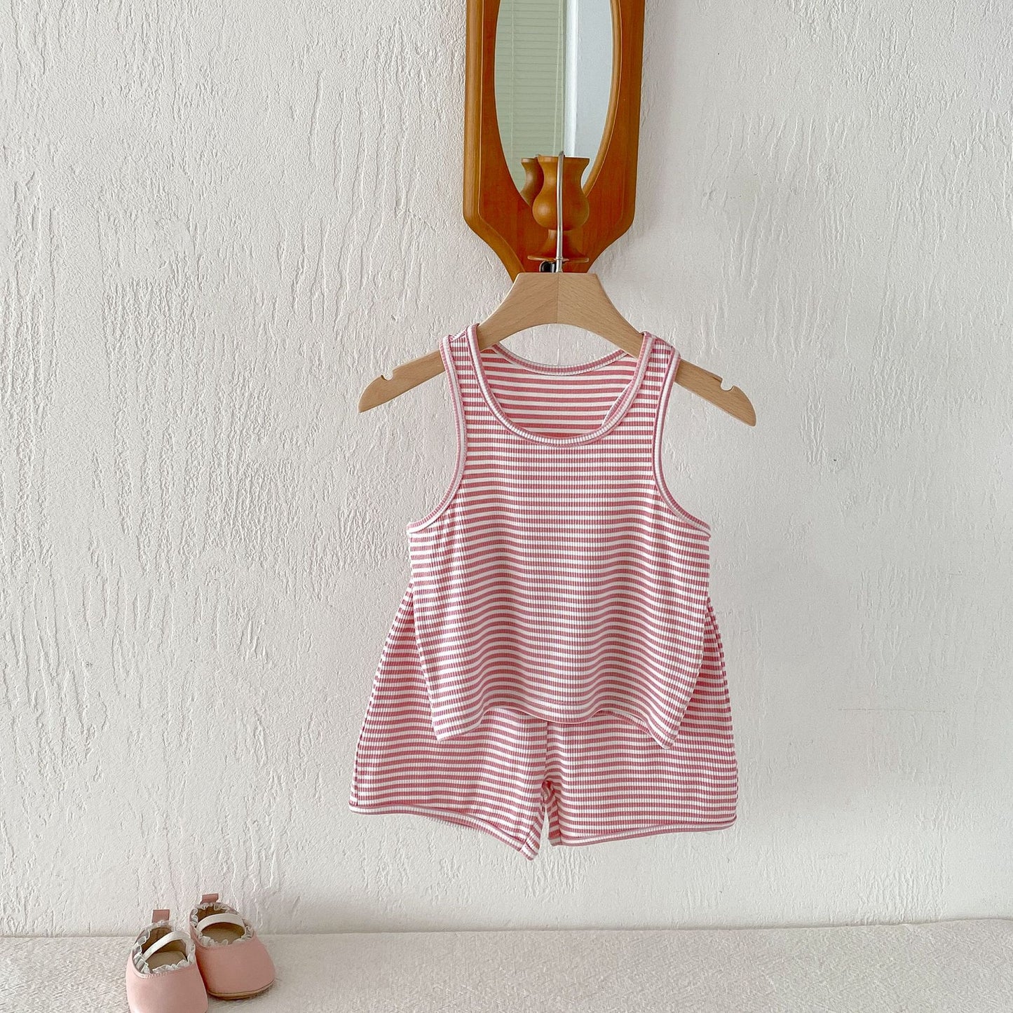 Striped Sleeveless Vest Shorts Set ボーダー ノースリーブ セットアップ【mh0012715】