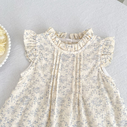 Floral Ruffle Sleeveless Romper Dress フリル ノースリーブロンパース ミモレ丈ワンピース【mh0013157】