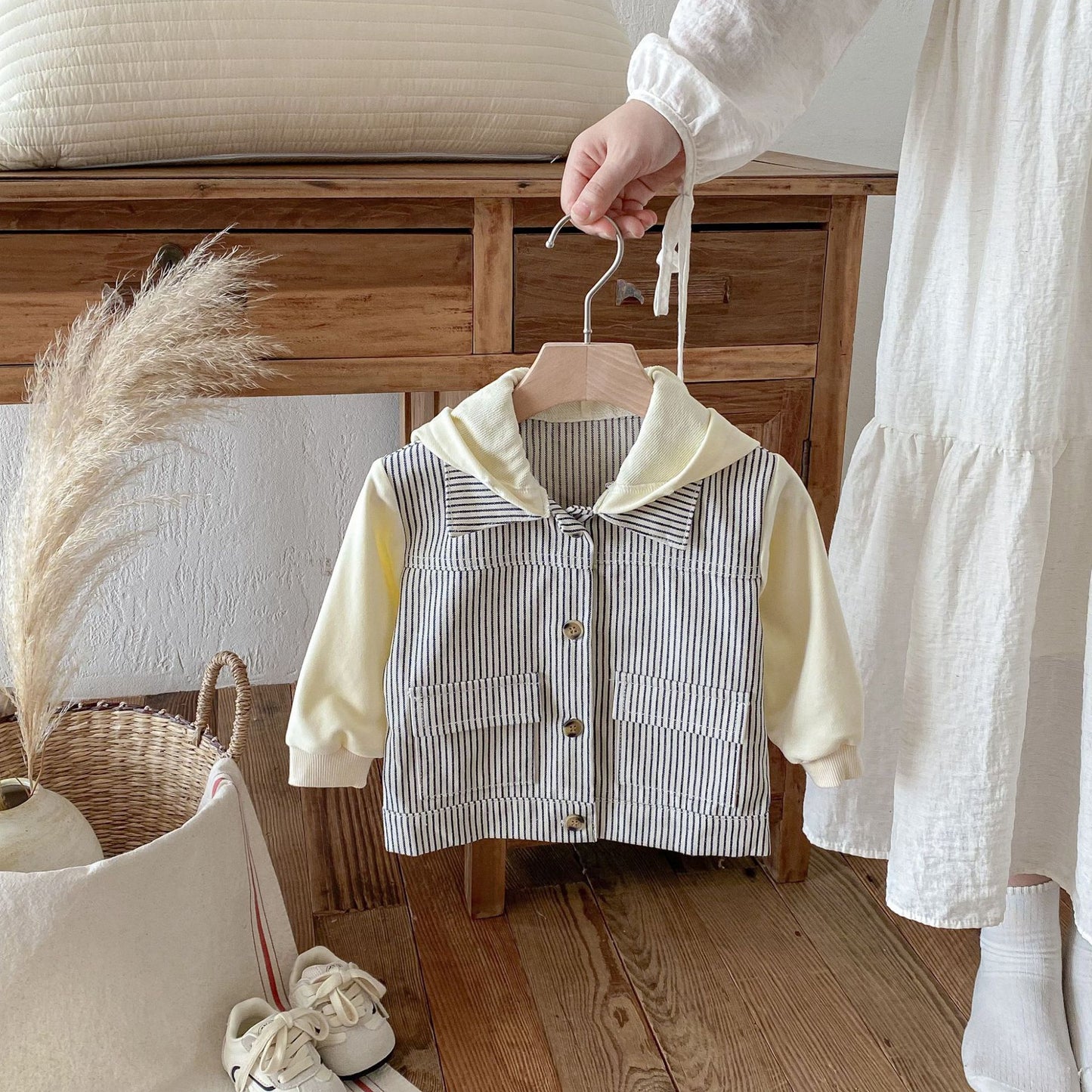 Hooded Striped Denim Layered Jacket ストライプ フード デニム ジャケット【mh0012720】