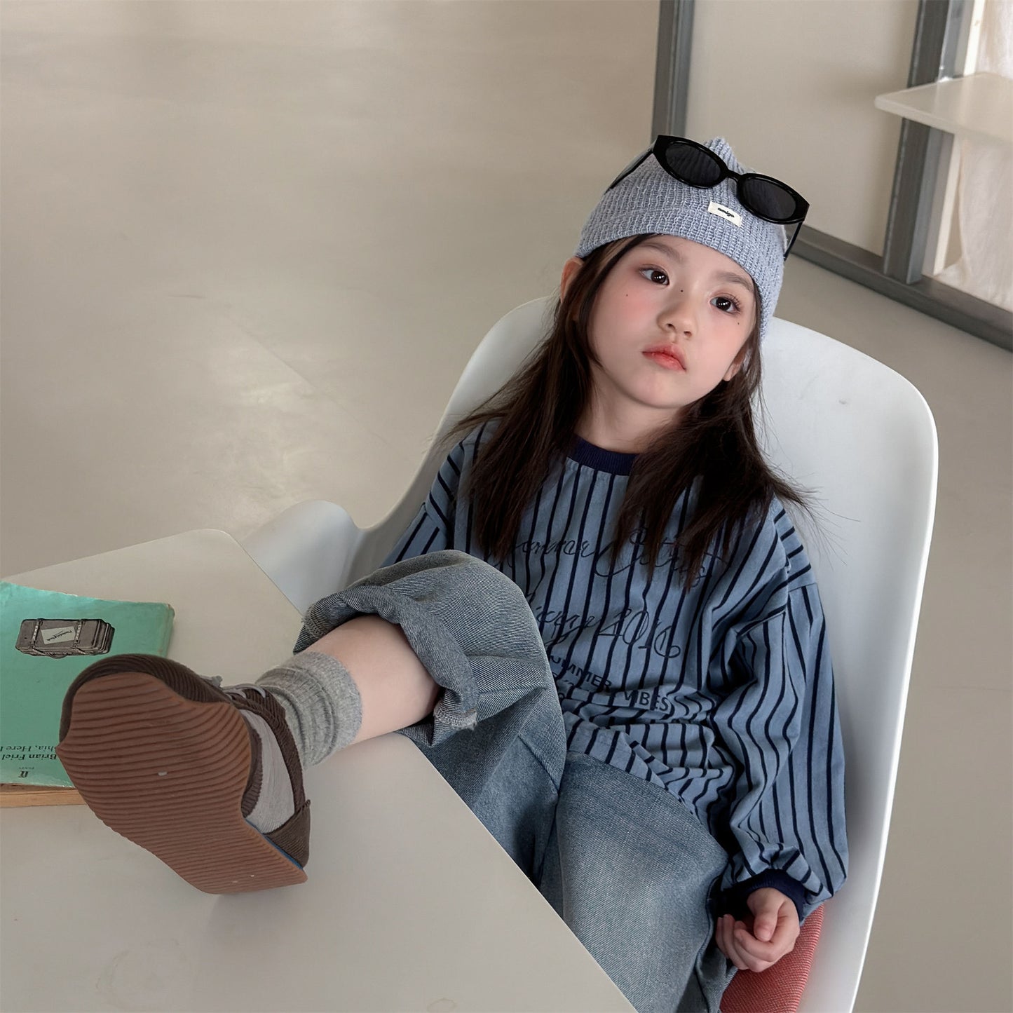 Kids' Color-Blocked Ringer Loose-Fit Letter-Printed Striped Long-Sleeved T-Shirt [mh0014062]