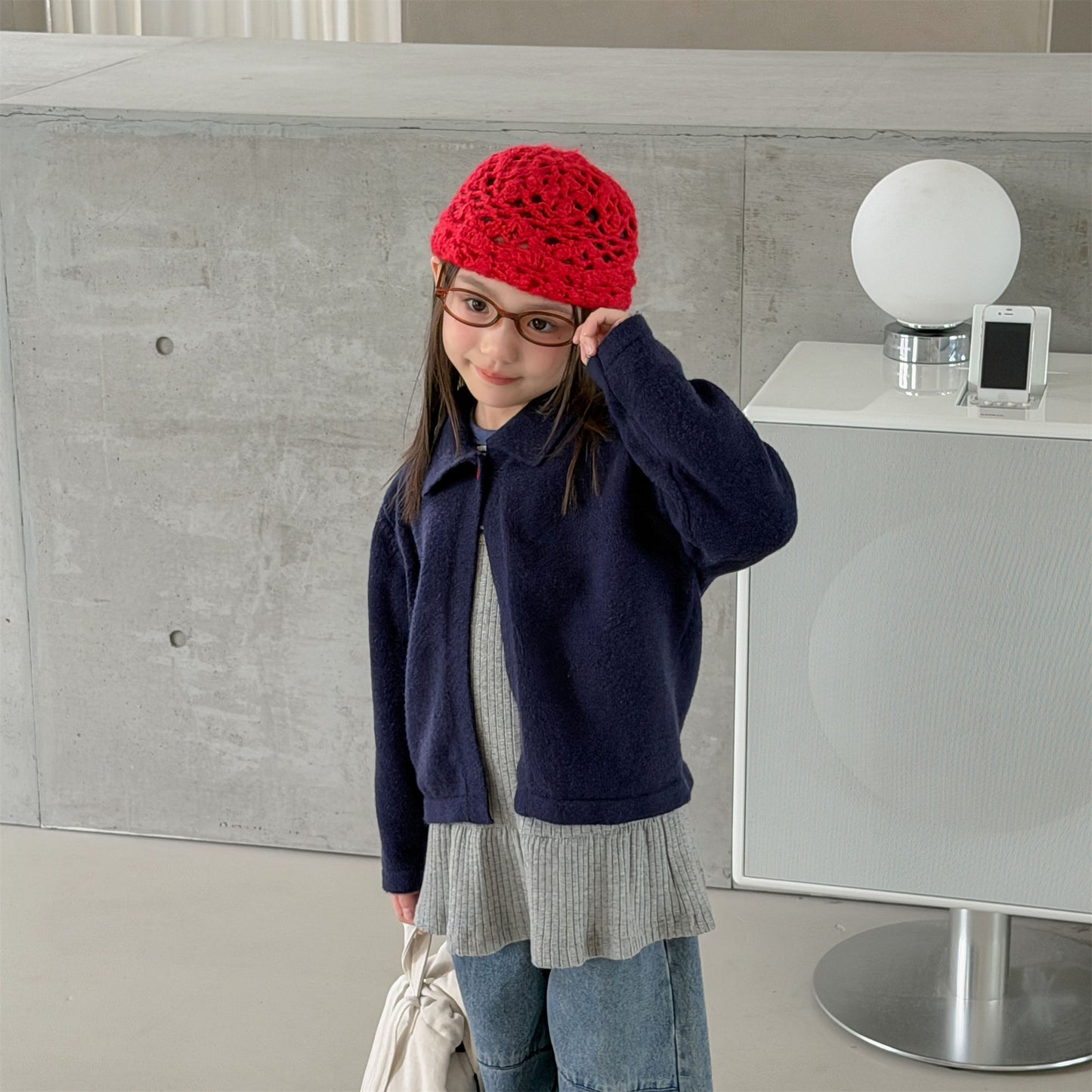 Kids' Polka Dot Collared Button-Up Long-Sleeve Knit Cardigan [mh0014056]