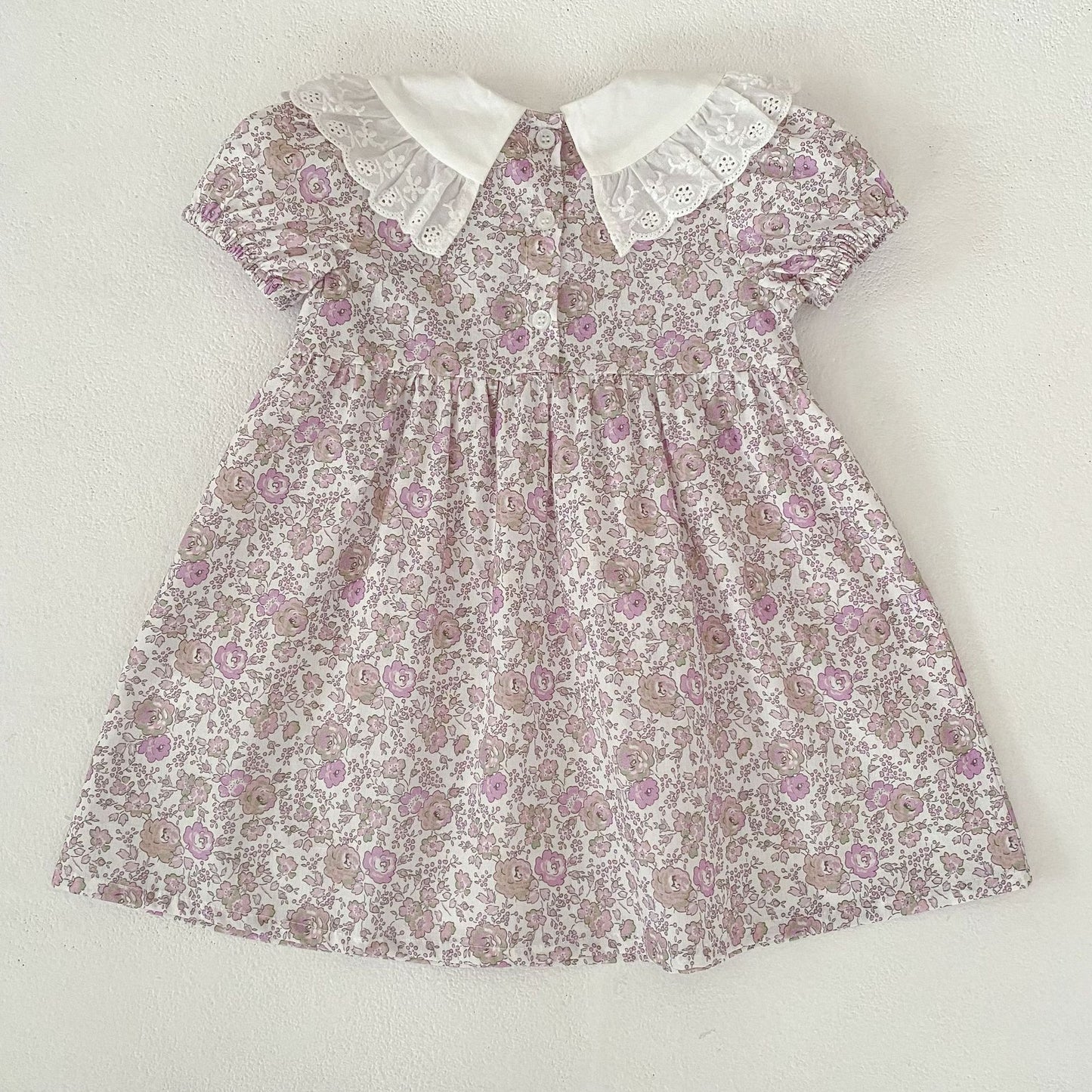 Floral Lace Collar Dress Romper Vestido con cuello de volantes y mangas cortas Mameluco de manga corta【mh0013156】
