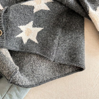 ニットカーディガン スター星 モノトーン ラグラン カジュアル アウター【mh0011612】