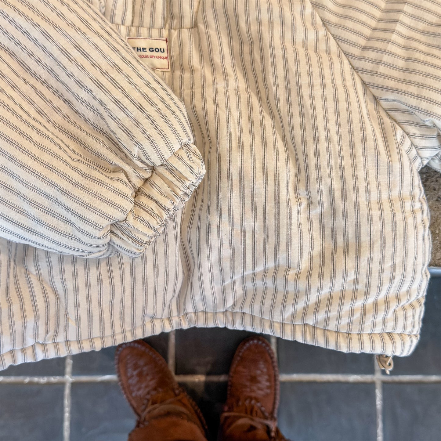 パフジャケット フーディ ストライプ プルオーバー アウター 中綿【mh0011613】