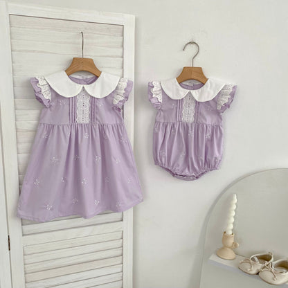 Bow Embroidery Ruffle Romper Dress ラッフル ロンパース ワンピース【mh0013161】