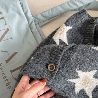 ニットカーディガン スター星 モノトーン ラグラン カジュアル アウター【mh0011612】