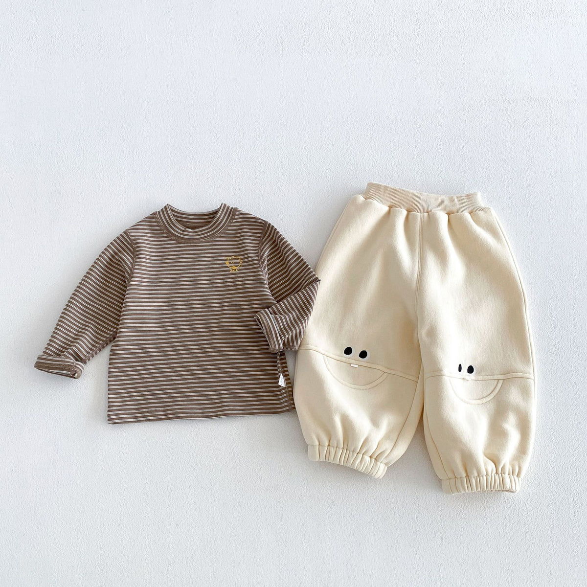 キッズ ボーダー ワンポイント刺繍 長袖Tシャツ / イージー ロングパンツ【mh0014771】