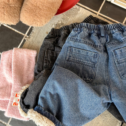 デニムパンツ 裏ボア 裾ボア ドッキング ゆったり ボトムス【mh0011610】