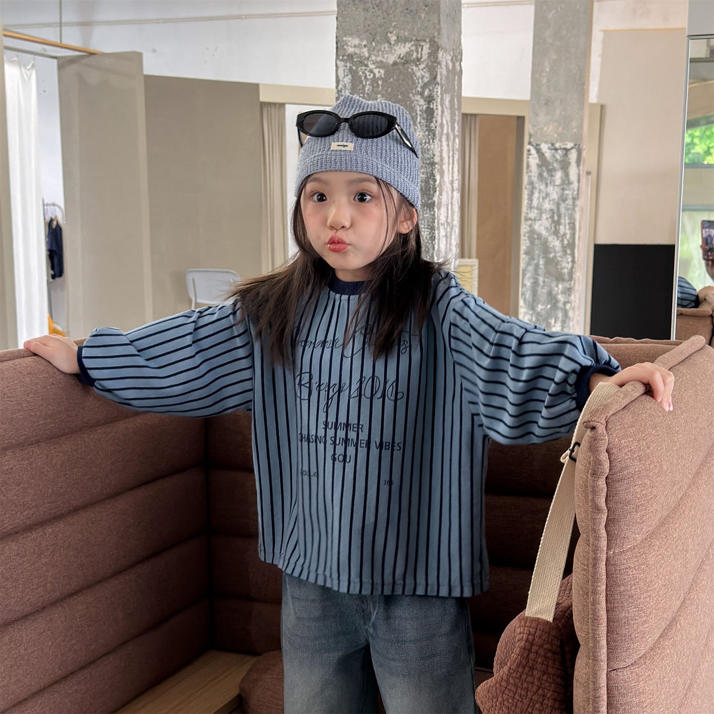 Kids' Color-Blocked Ringer Loose-Fit Letter-Printed Striped Long-Sleeved T-Shirt [mh0014062]