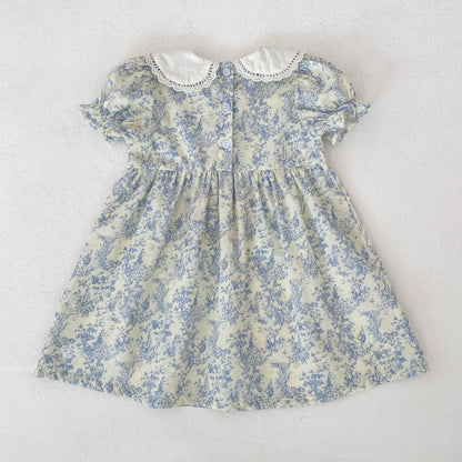 Floral Lace Collar Romper Dress パフスリーブ ロンパース 半袖ワンピース【mh0013164】