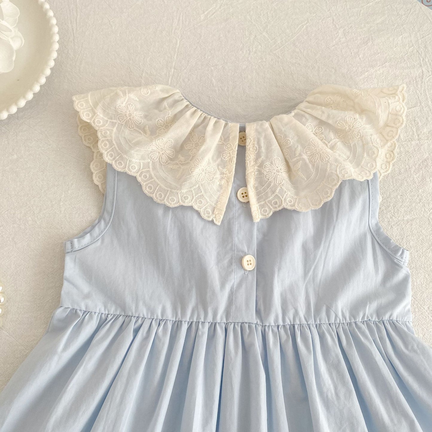 Vestido midi tipo pelele con cuello de encaje con volantes【mh0013162】
