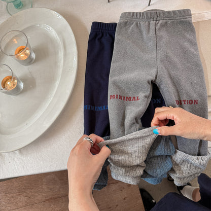 レギンスパンツ 裏起毛 ロゴ刺繍 ドッキング リブ ボトムス【mh0011611】