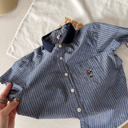 Bear Embroidered Short Sleeve Shirt ベア刺繍 コットン 半袖シャツ【mh0012657】
