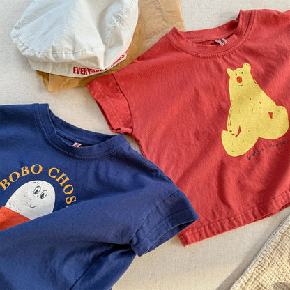 Boiled Egg Bear Graphic T-Shirt コットン クルーネック Tシャツ【mh0012652】