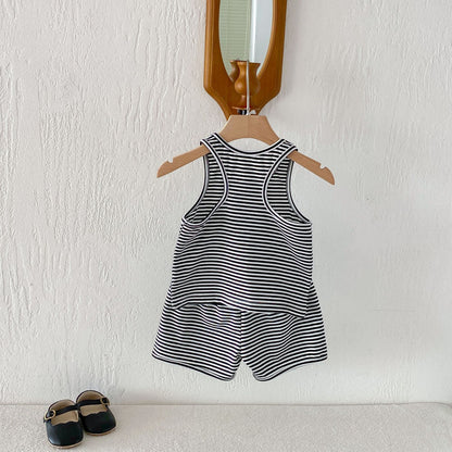 Striped Sleeveless Vest Shorts Set ボーダー ノースリーブ セットアップ【mh0012715】