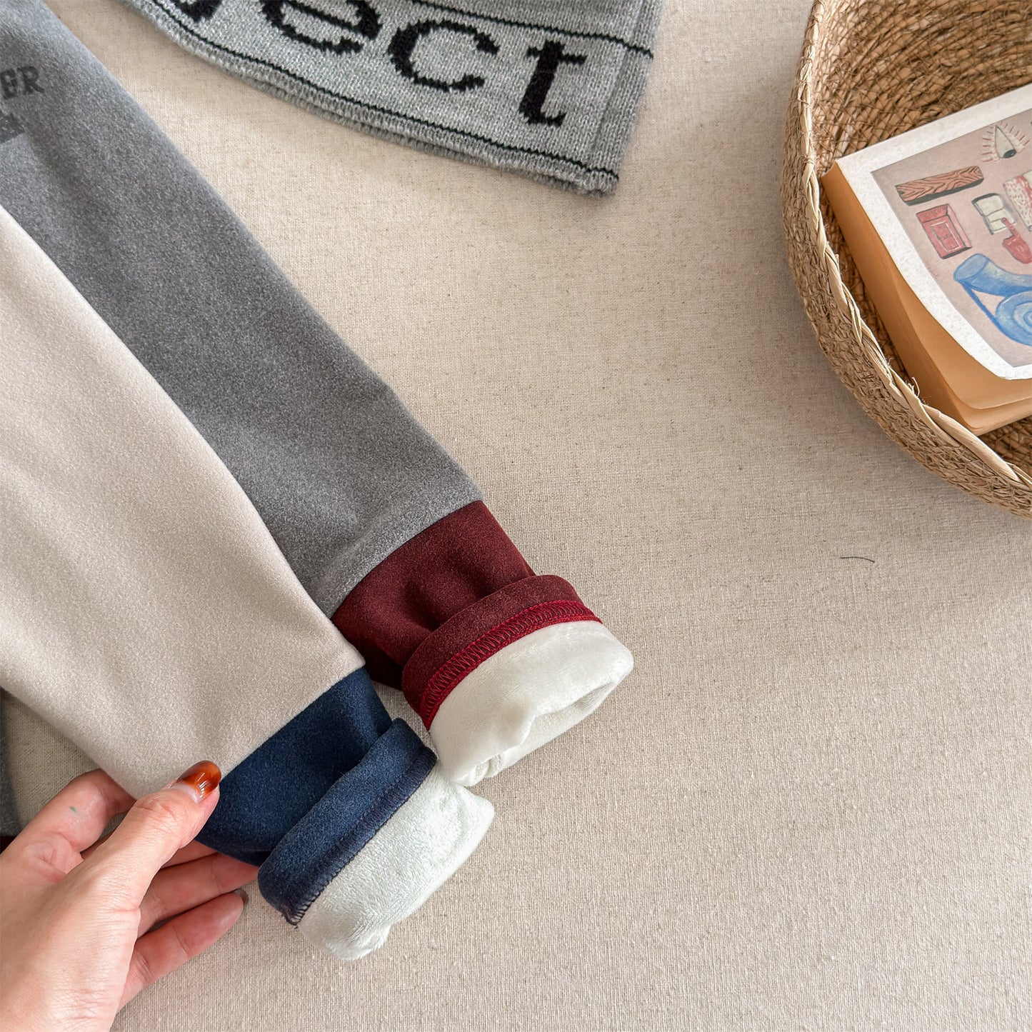 レギンスパンツ 裏起毛 バイカラー ドッキング リブ ボトムス【mh0011609】