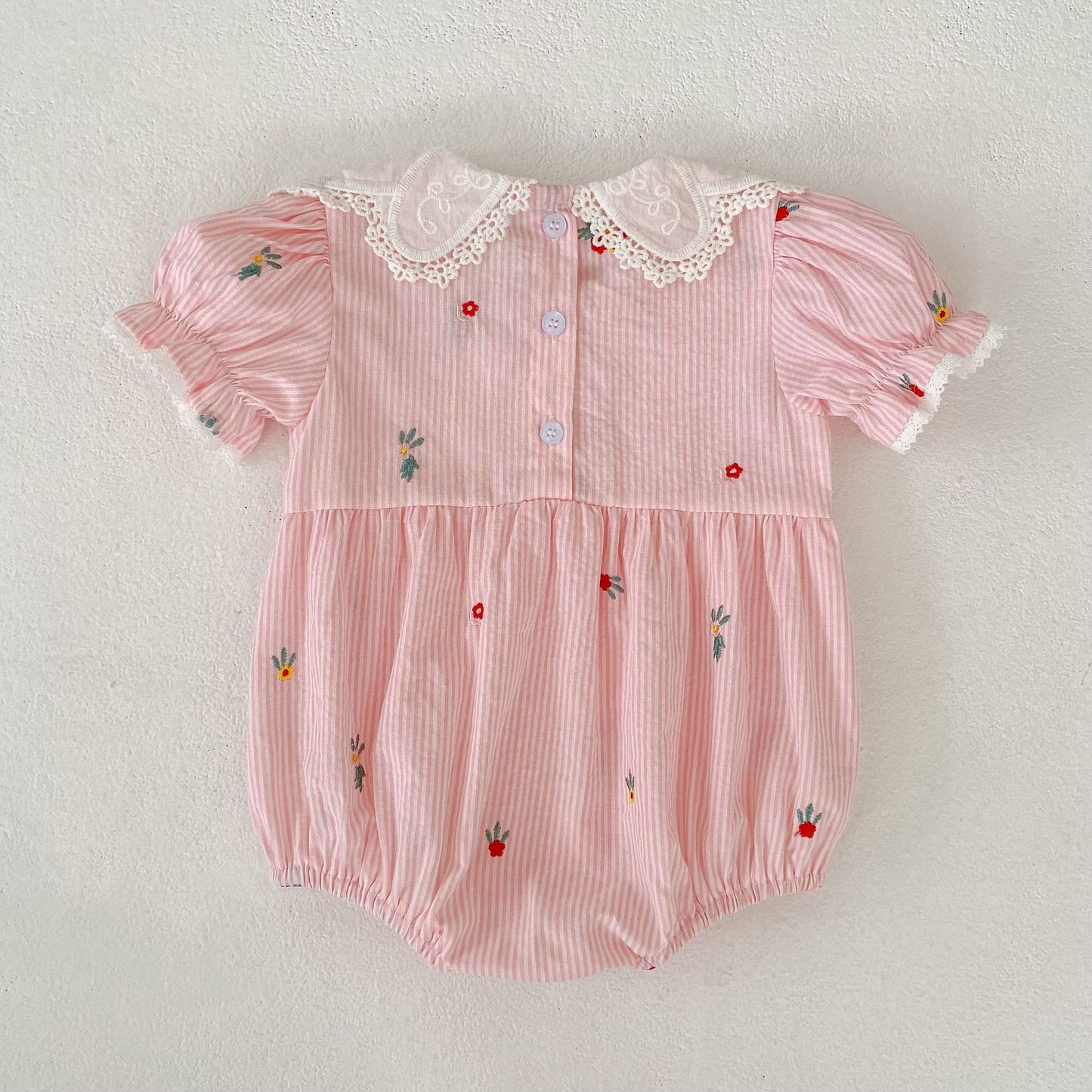 Stripe Embroidery Romper Dress Mono-vestido con bordados de rayas [mh0013168]