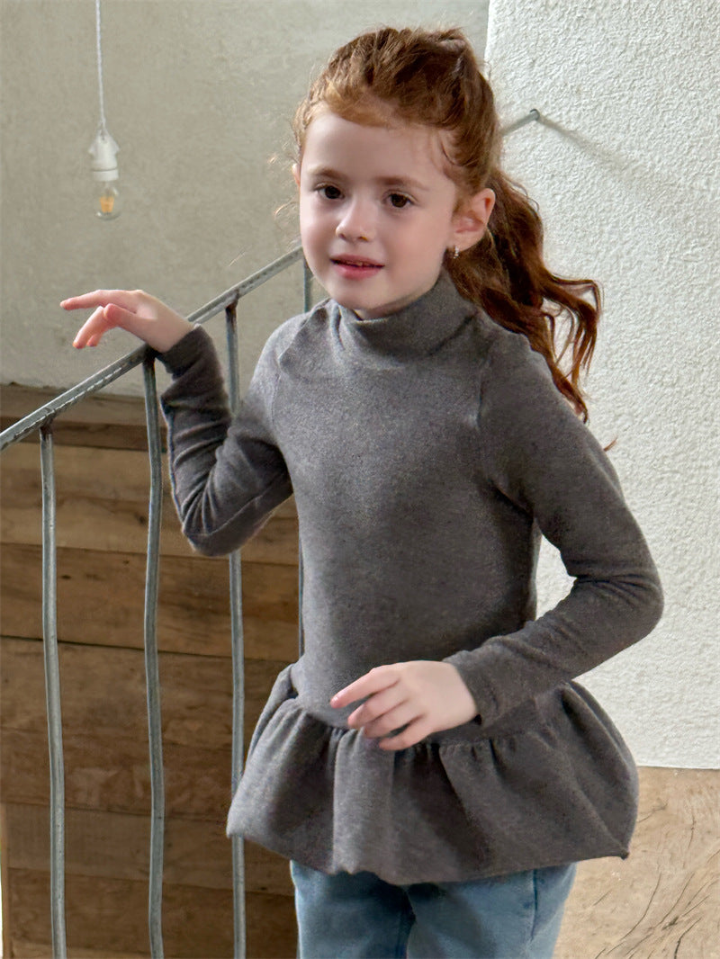 長袖トップス ペプラムフリル ハイネック シンプル 裏起毛【mh0011621】
