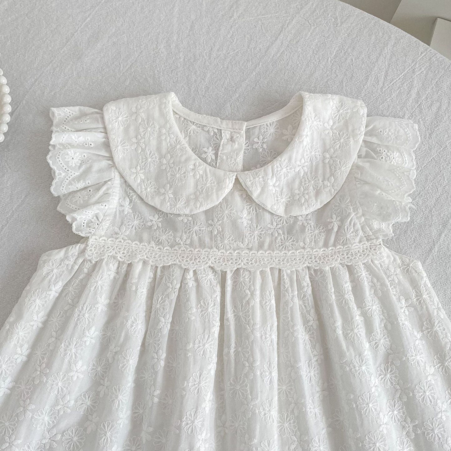 Lace Trim Doll Collar Romper Dress ラッフル ロンパース ミモレ丈ワンピース【mh0013160】