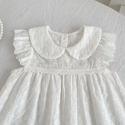 Lace Trim Doll Collar Romper Dress ラッフル ロンパース ミモレ丈ワンピース【mh0013160】
