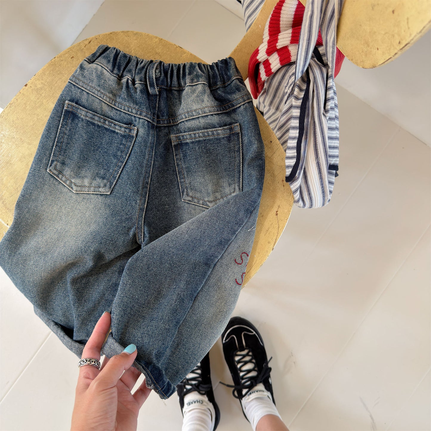 Kids' Hand-Drawn Print Pocket Loose Denim Pants [mh0014063]